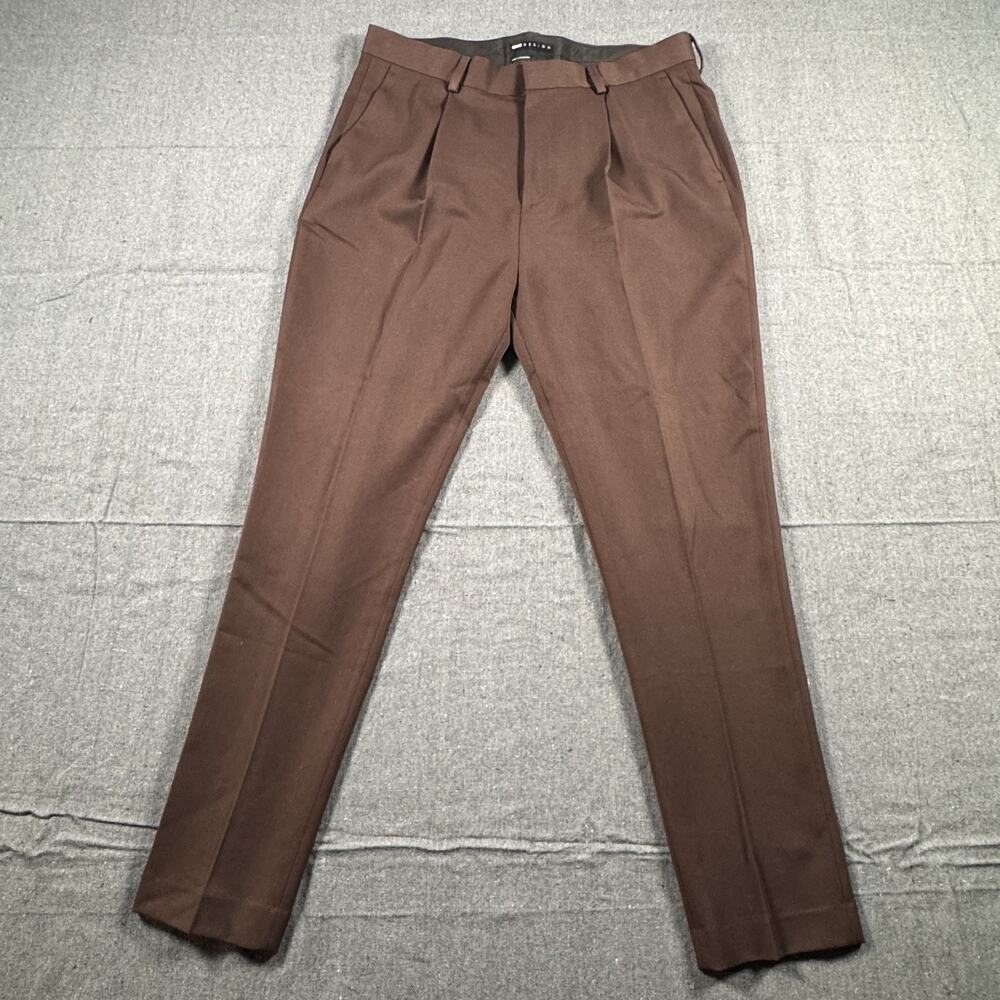 ASOS DESIGN Men's Trousers Chocolate Brown Smart / Suit W34L32 34" Pleated
